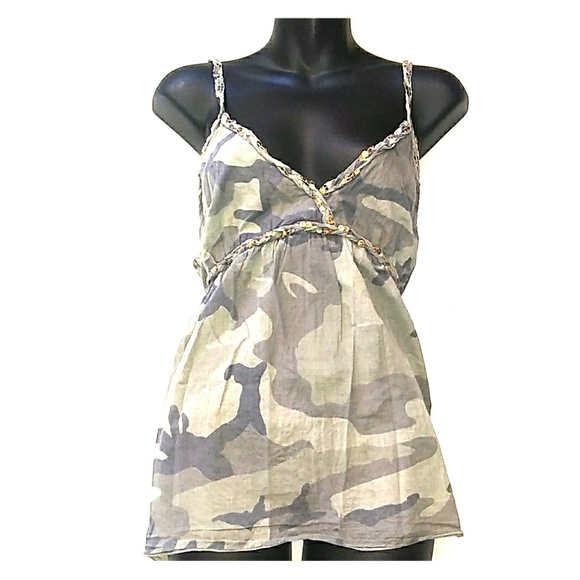 Younique Tops - Younique Super Cute Camo w Gold Sequins Tank Top